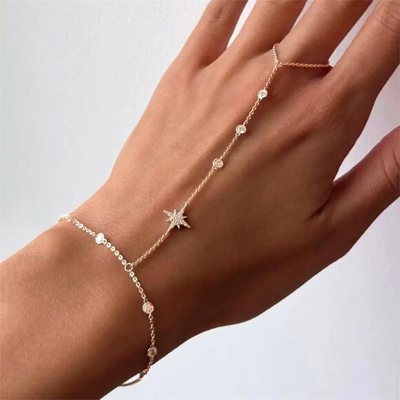 Silver Gold Ring Hand Chain Bracelet Dainty Stackable Jewelry for Women - Picture 3 of 7